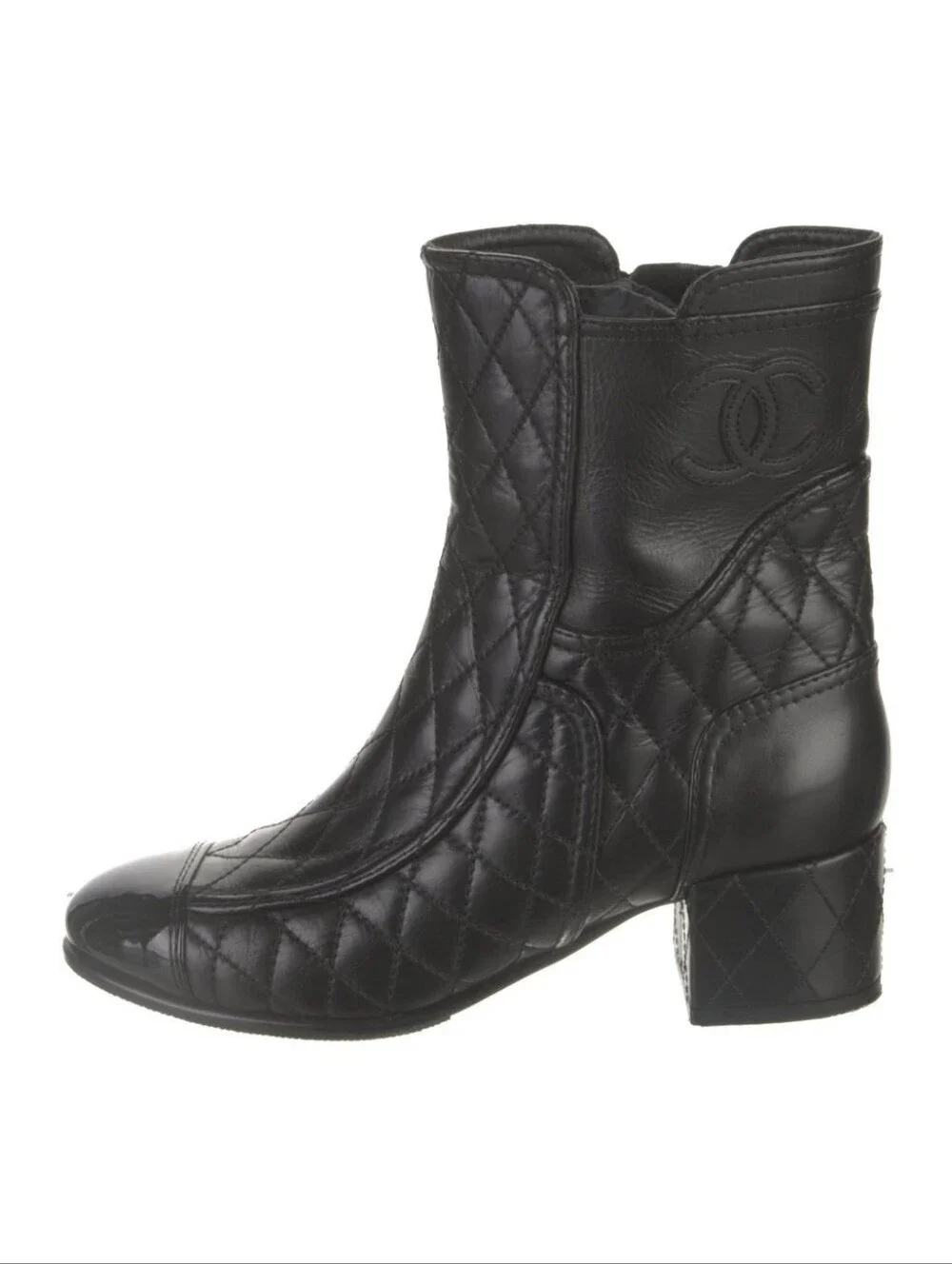 Chanel Lambskin Mid-Calf Moto Boots in black